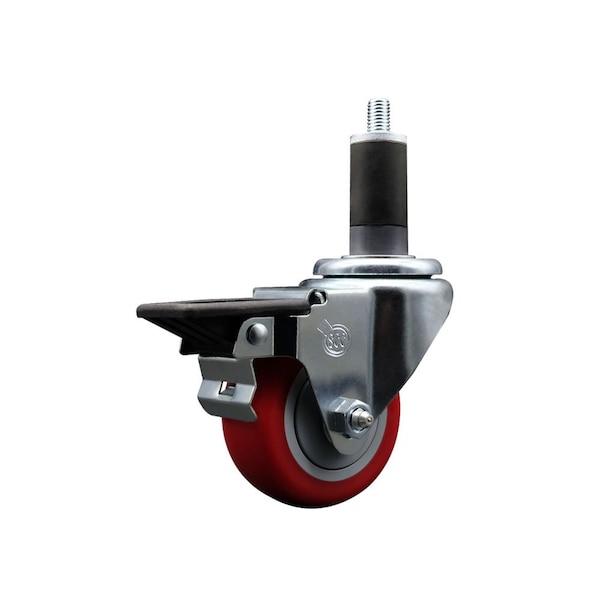 3'' Red Poly Swivel 1-1/4'' Expanding Stem Caster with Brake